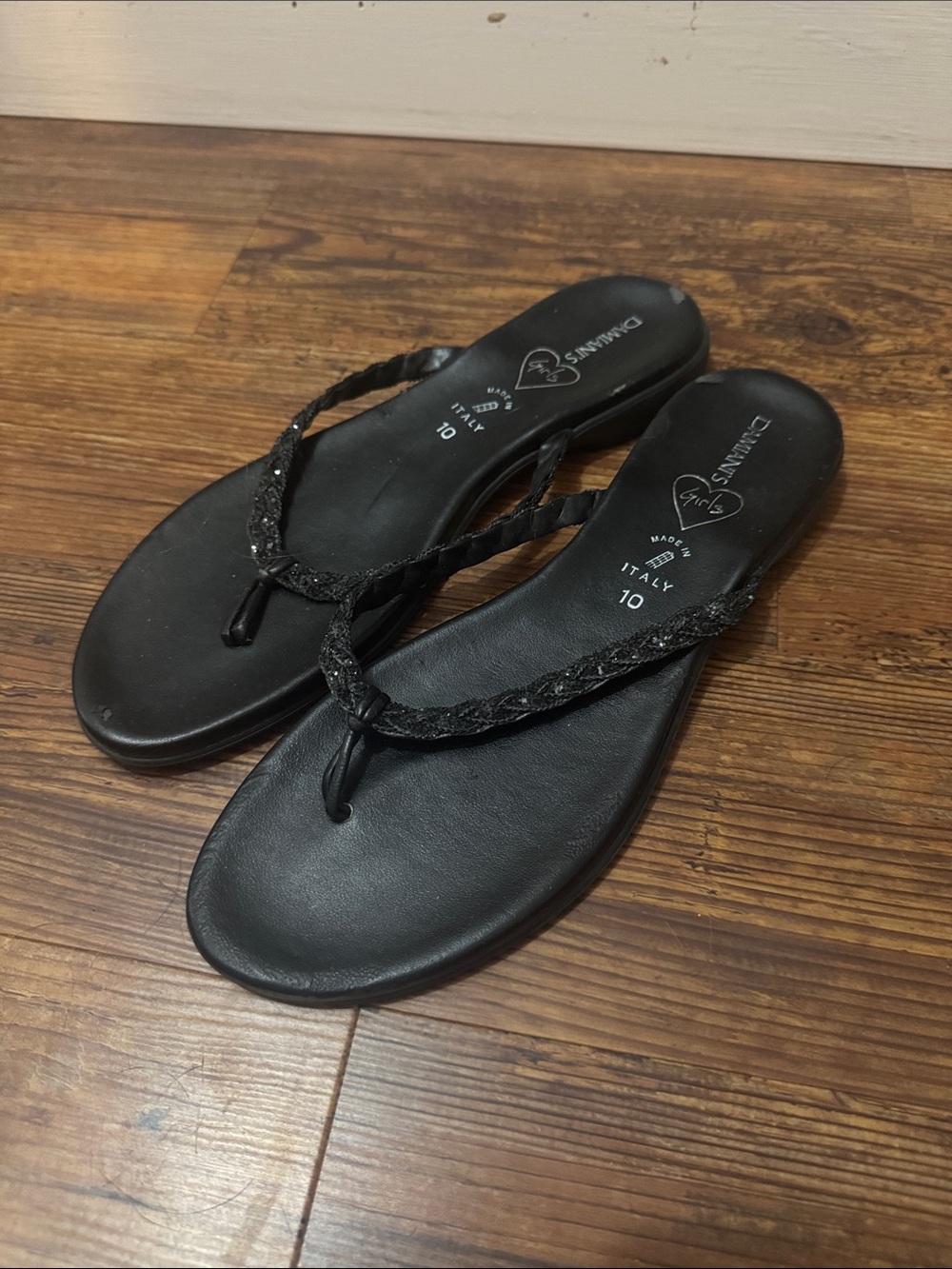 Diana Ferrari Black Braided Thong Sandals